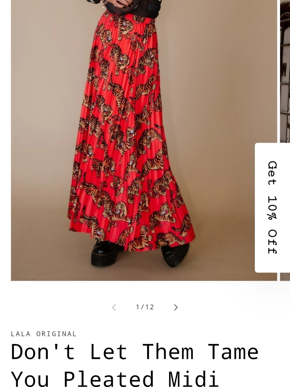 Dressed in LALA Red Tiger-Print Pleated Maxi Skirt